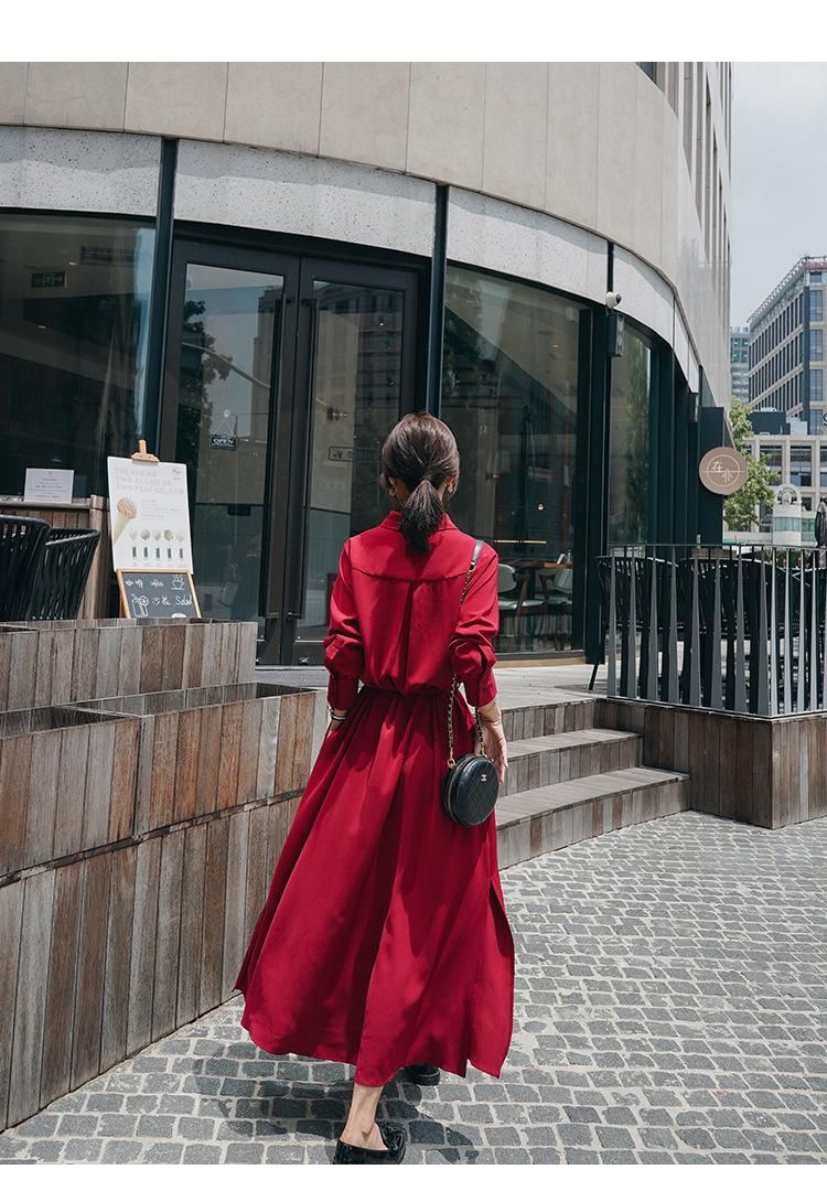 Red Skirt Autumn 2020 New French Super Long Waist Shirt Dress Fairy Super Fairy Sweet Long Dress