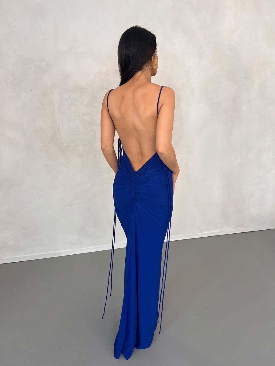 Wind Summer New Fashion Sexy Open Back Lace up Temperament Long Dress with Bra Hanging Neck Dress