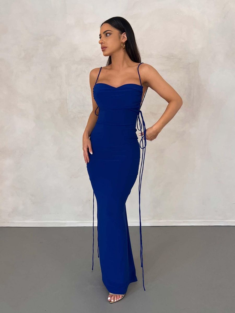 Wind Summer New Fashion Sexy Open Back Lace up Temperament Long Dress with Bra Hanging Neck Dress