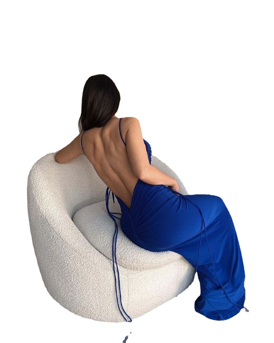 Wind Summer New Fashion Sexy Open Back Lace up Temperament Long Dress with Bra Hanging Neck Dress