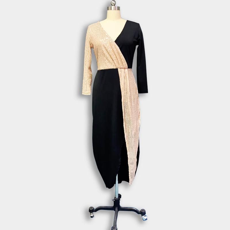 2023 two-color black and gold national style high-waisted solid color temperament commuting