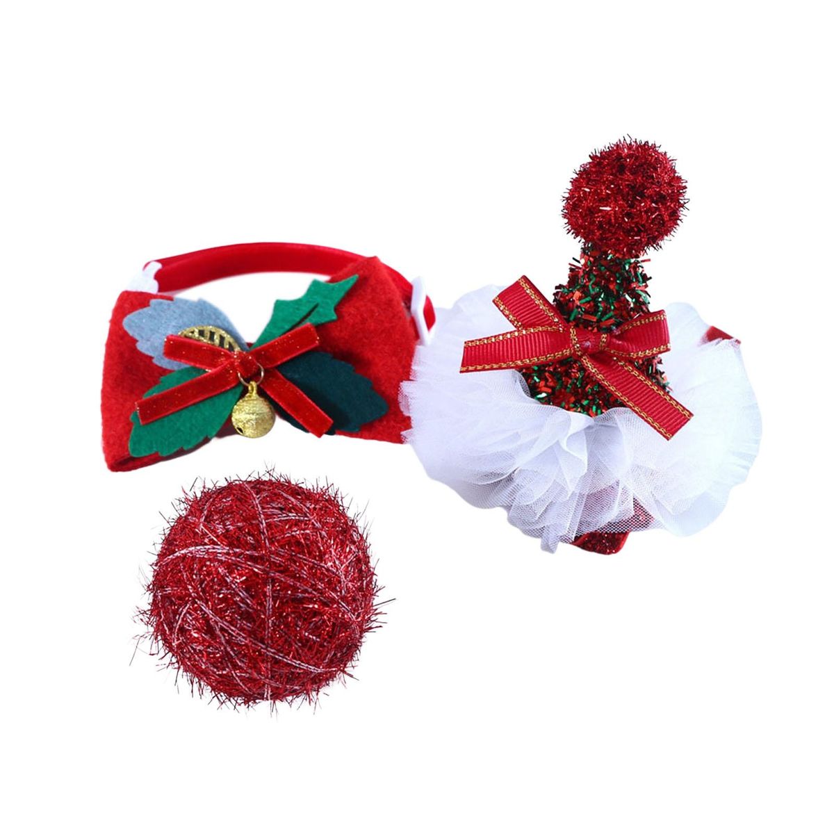 3PcsSet Cat Hat Christmas Elements Cat Collar Hat Toy Ball Kit