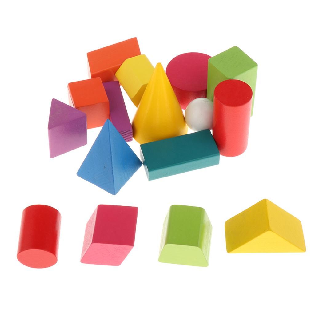 16 Pack 3D Geometric Solids Wooden Math Toys School Supply