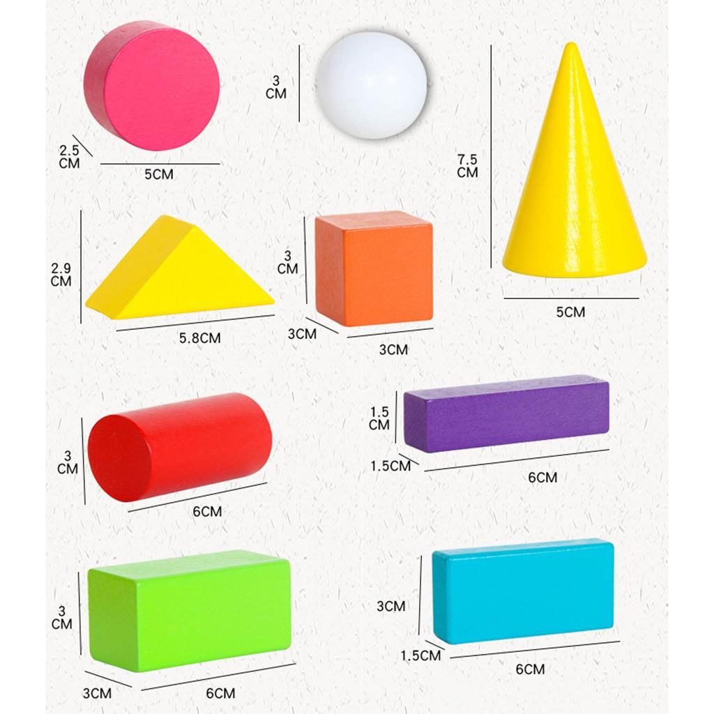 16 Pack 3D Geometric Solids Wooden Math Toys School Supply