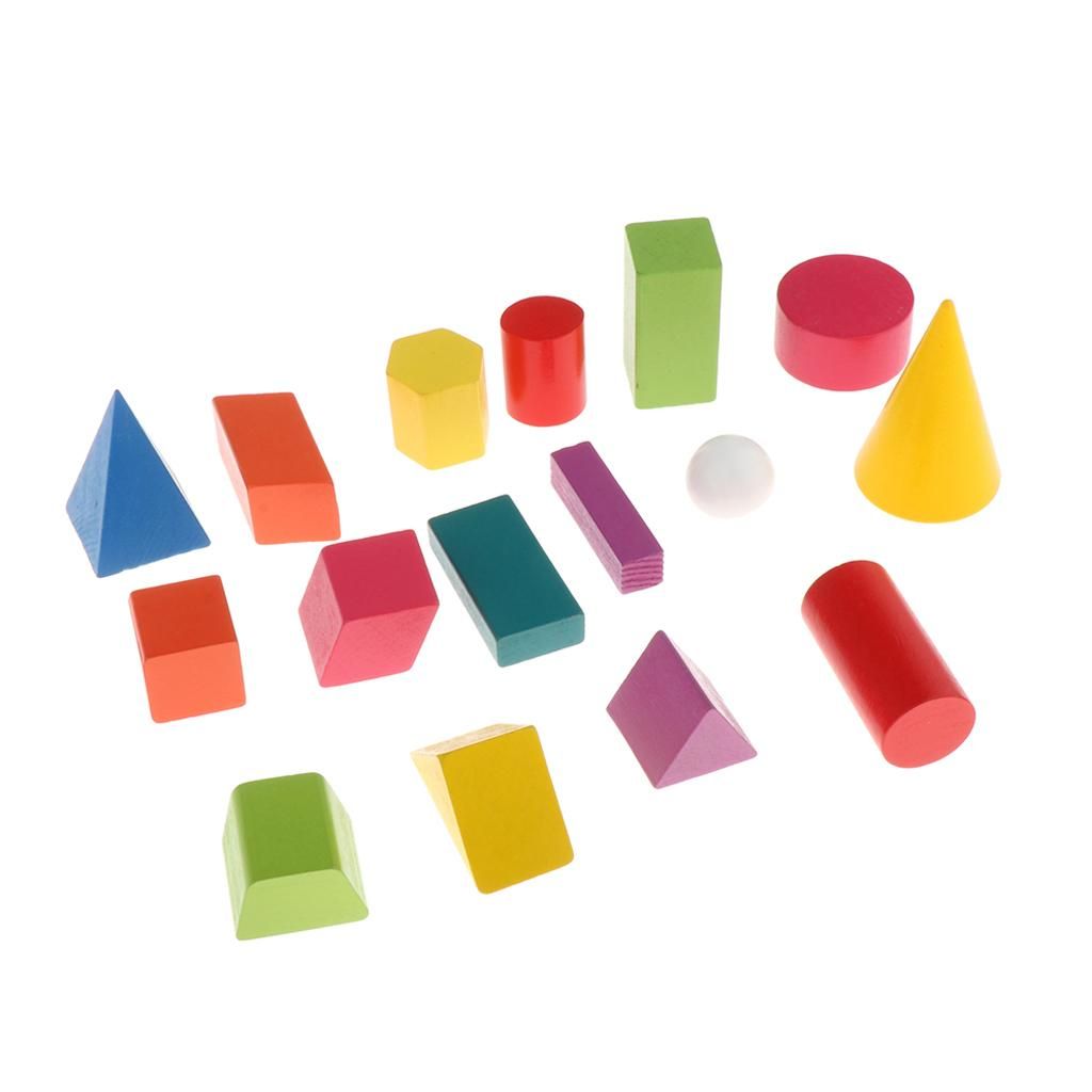 16 Pack 3D Geometric Solids Wooden Math Toys School Supply