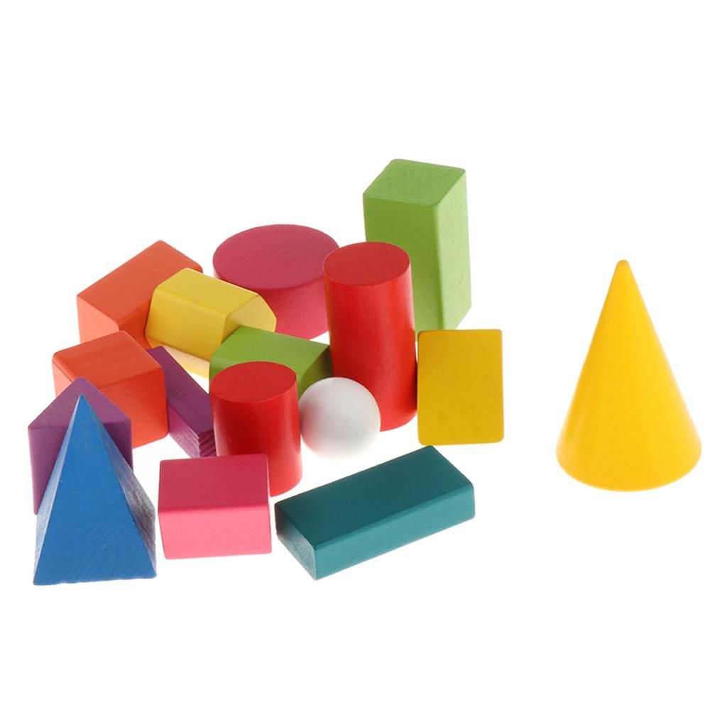 16 Pack 3D Geometric Solids Wooden Math Toys School Supply
