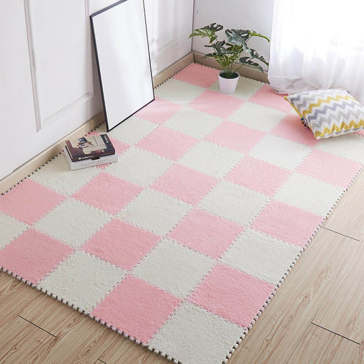 6PCS 30cm(11.8") Baby Crawling Mat EVA Foam Flush Fluffy Carpet Children Puzzle Play Rugs White