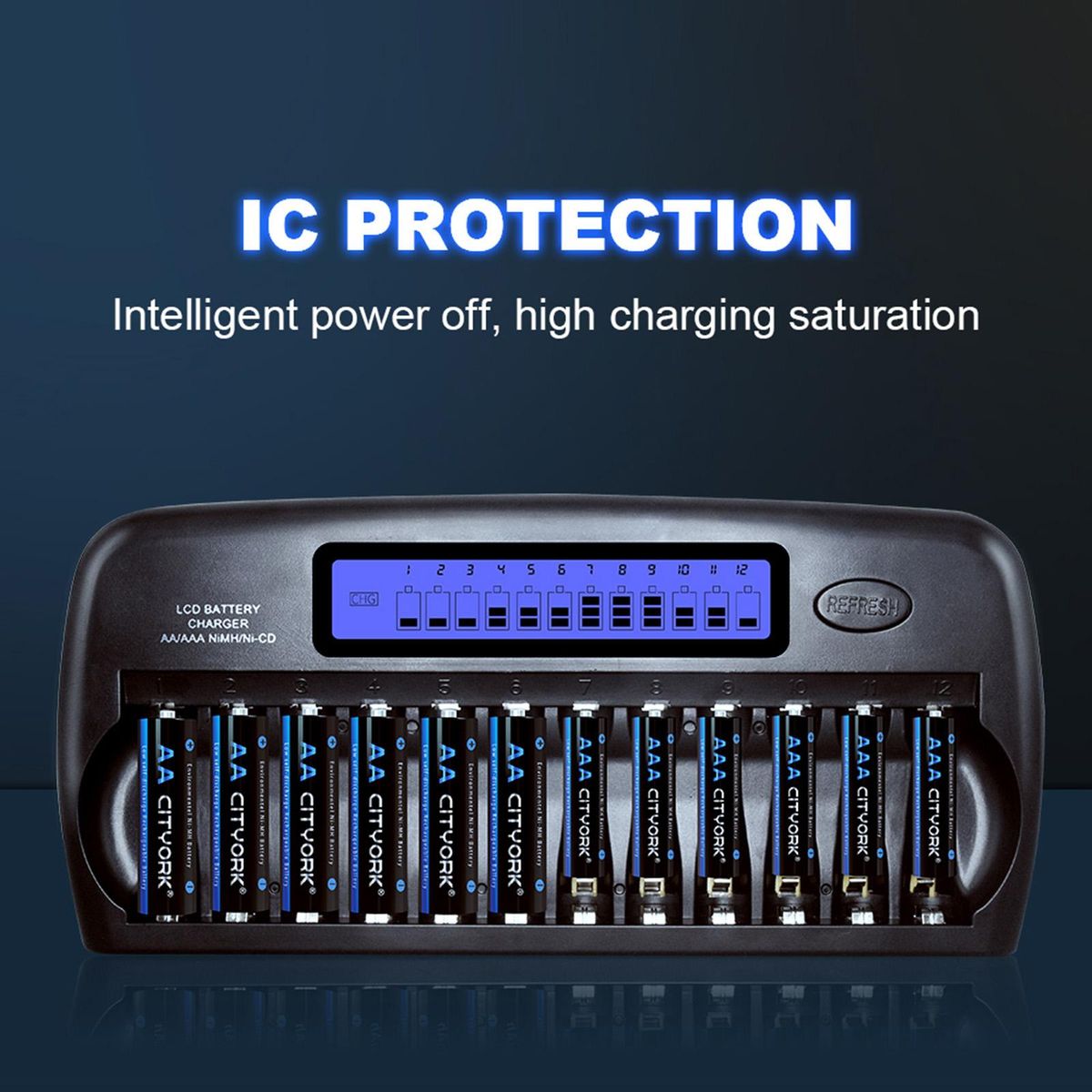 PL-NC30 Universal Intelligent Battery Charger 4 Inch LCD Display Speedy Smart Charger w/ 12 Battery Slots for 1.2V Ni-MH Ni-CD AAA AA Batteries EU Plug