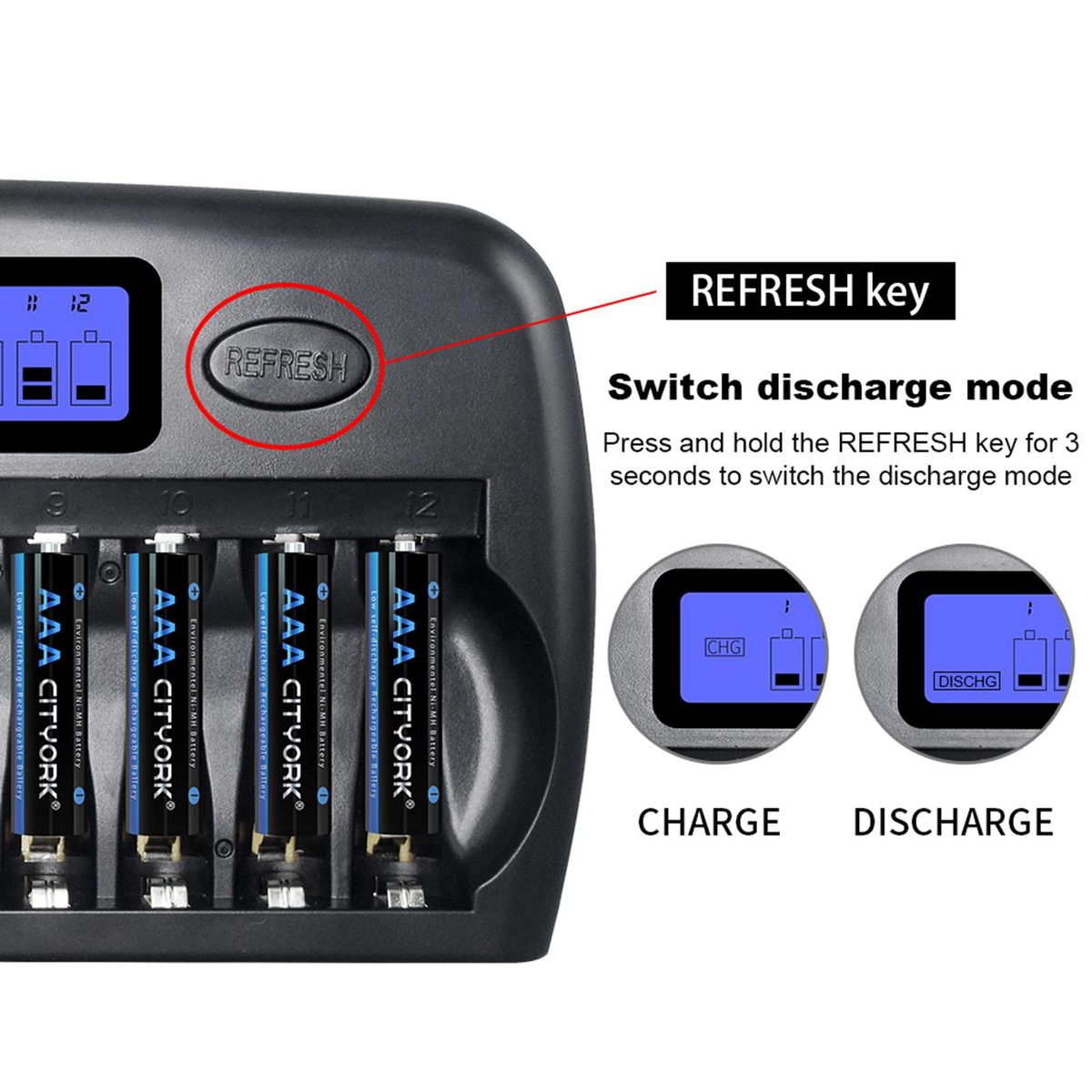 PL-NC30 Universal Intelligent Battery Charger 4 Inch LCD Display Speedy Smart Charger w/ 12 Battery Slots for 1.2V Ni-MH Ni-CD AAA AA Batteries EU Plug