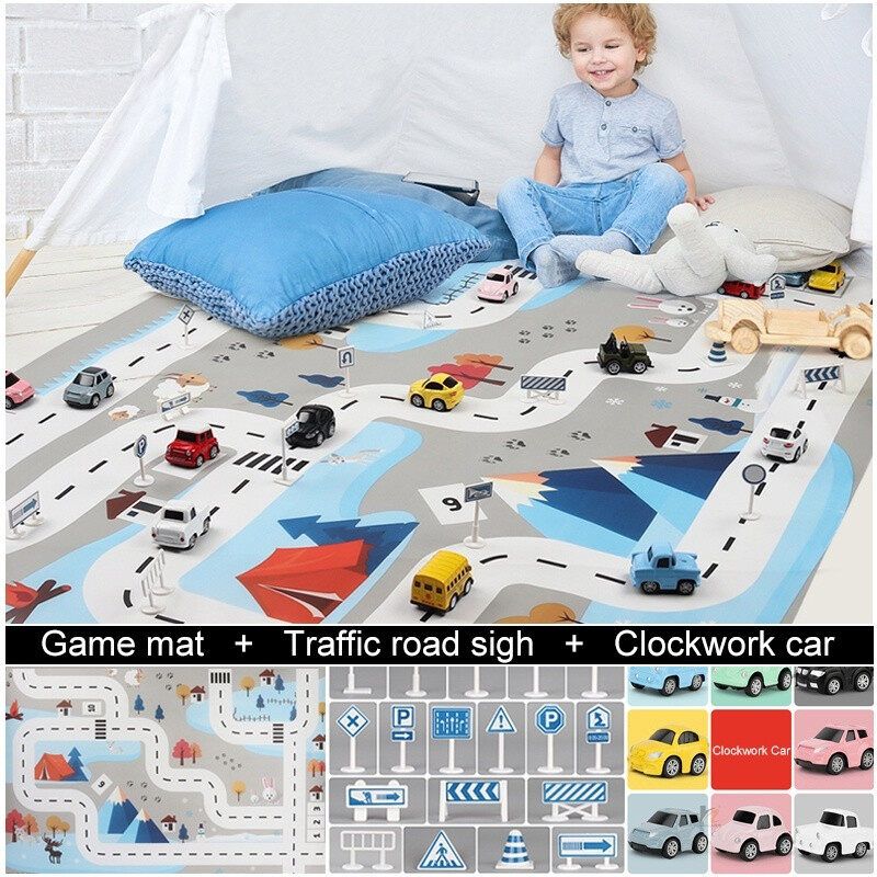 Blanket Toy Nordic Game Mat Baby Room Carpet Kid's Traffic Parking Lot Map Rug Road Sign Alloy Model Cars Outdoor Playing Mat
