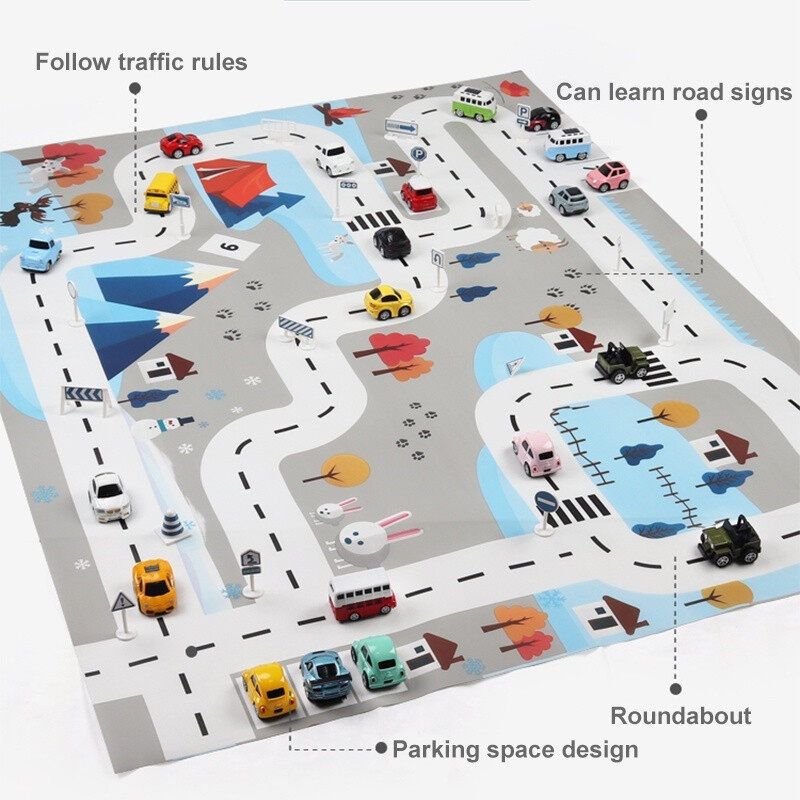 Blanket Toy Nordic Game Mat Baby Room Carpet Kid's Traffic Parking Lot Map Rug Road Sign Alloy Model Cars Outdoor Playing Mat