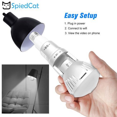 360 Degree Panoramic Fisheye IP 2MP WiFi Wireless Night Vision Mini E27 Smart Bulb Camera For Home Baby PSecurity Monitor( With 8GB TF Card)(Silver--Night Vision)