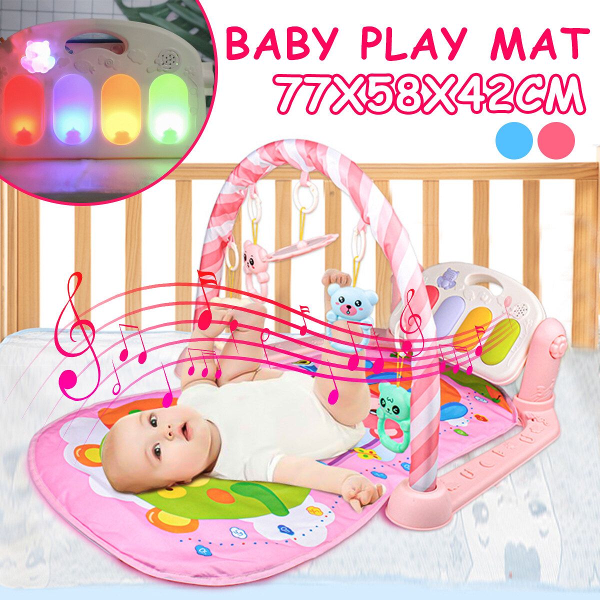 Baby Mat Lay And Kids Gym Fitness Music Fun Piano Boys Girls Pink