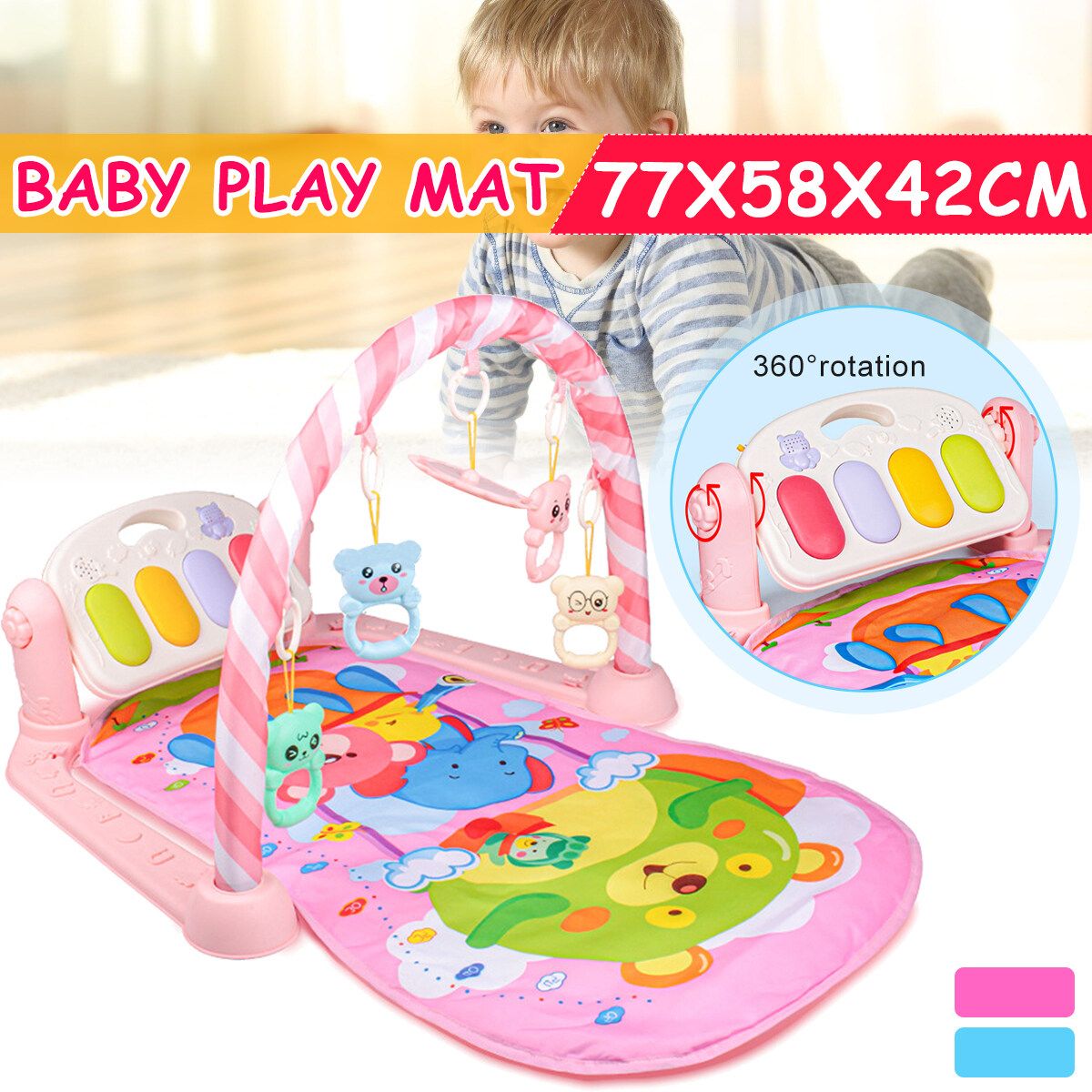 Baby Mat Lay And Kids Gym Fitness Music Fun Piano Boys Girls Pink