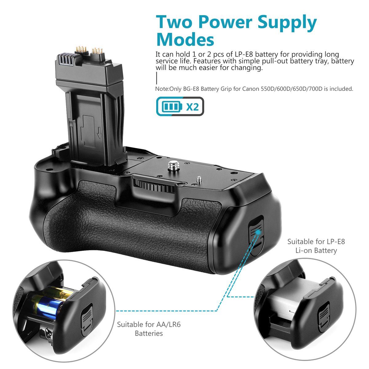 BG-E8 Replacement Battery Grip For Canon EOS 550D 600D 650D 700D / T2i T3i T4i T5i