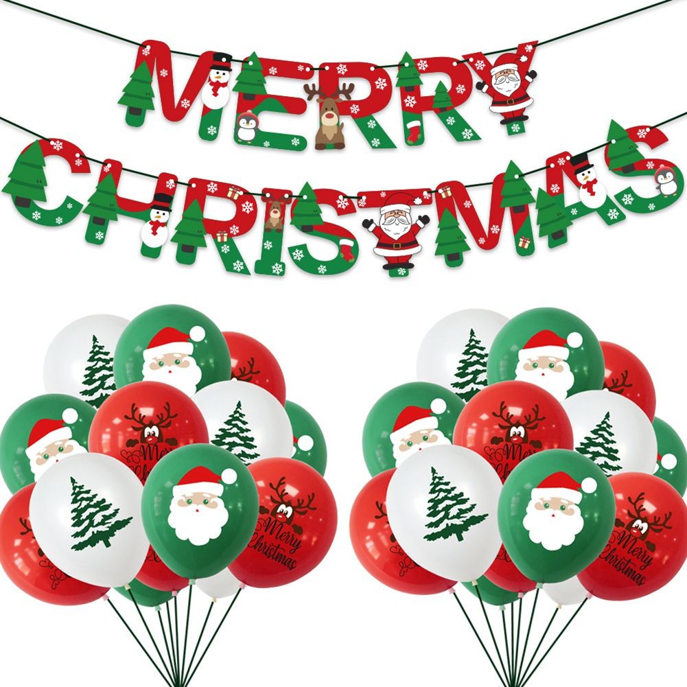 Merry Christmas Balloons Santa Elk Party Tree Paper Banner