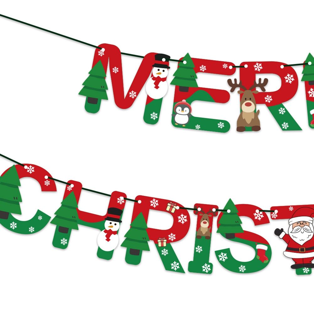 Merry Christmas Balloons Santa Elk Party Tree Paper Banner