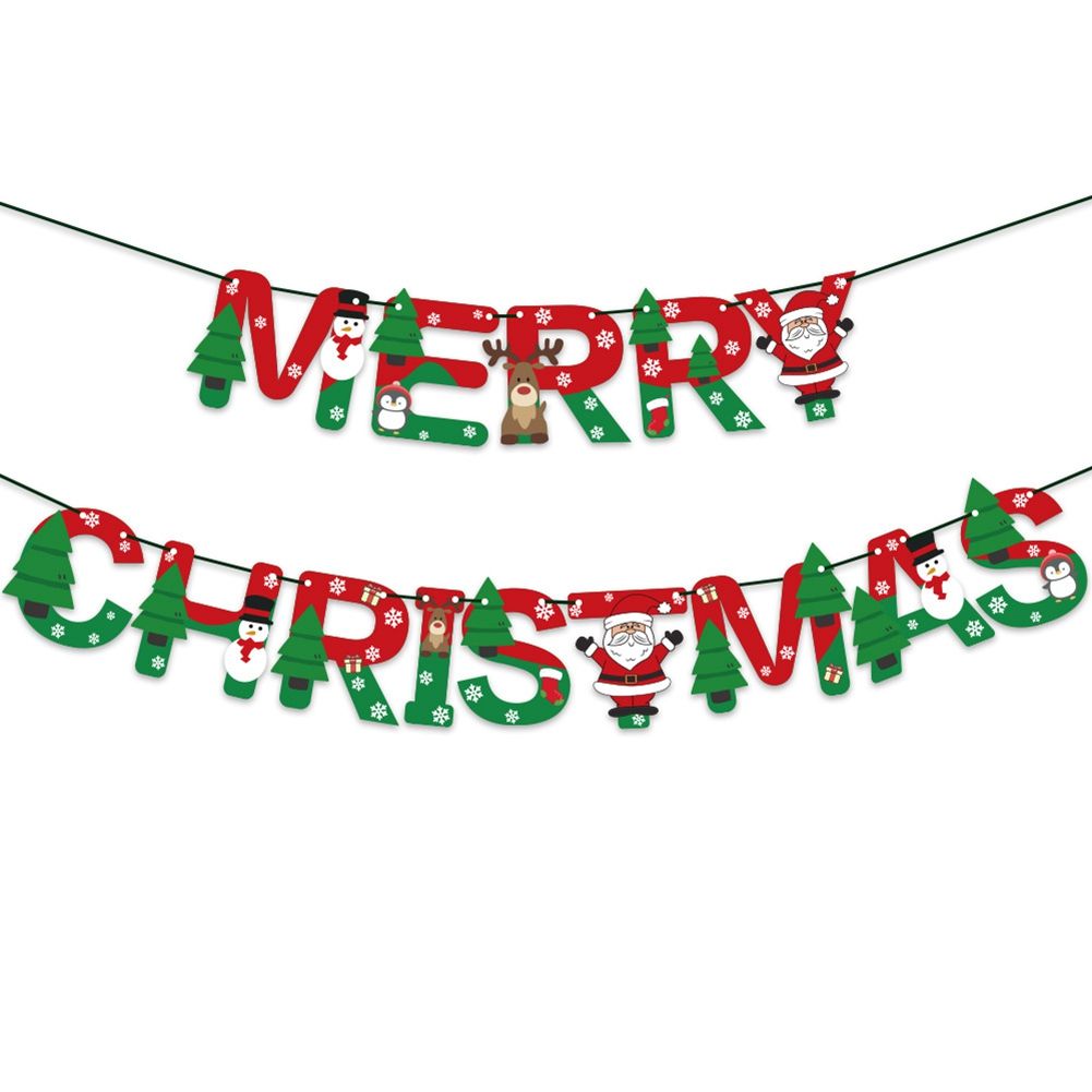 Merry Christmas Balloons Santa Elk Party Tree Paper Banner