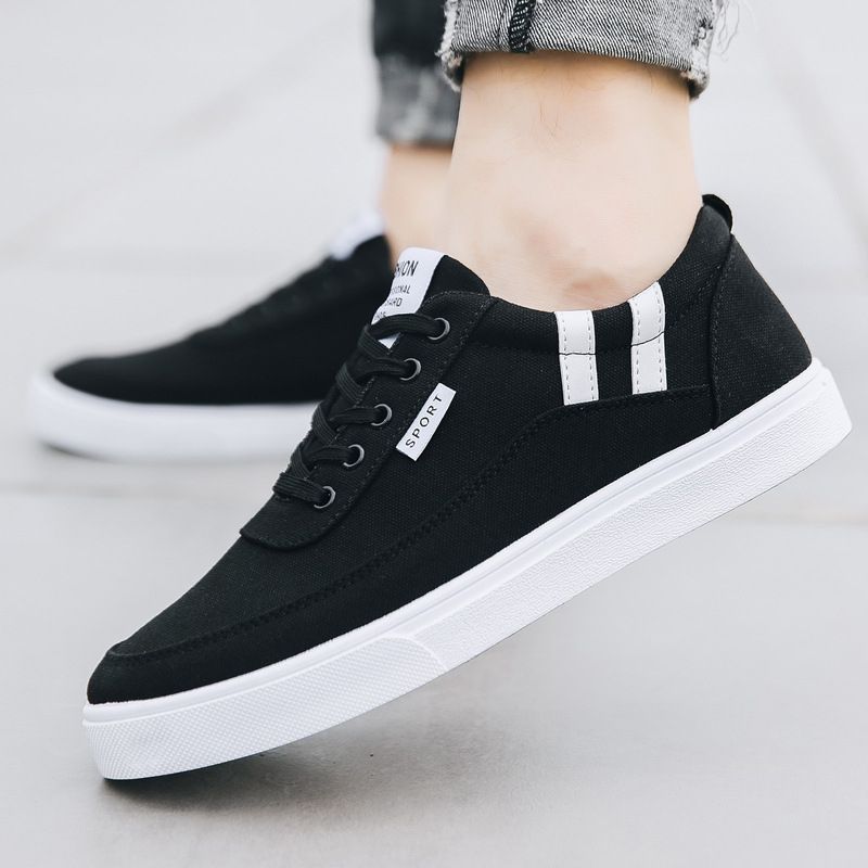 Canvas Shoes Trendy Anti Slip Breathable Sneaker For Men Flats - Black