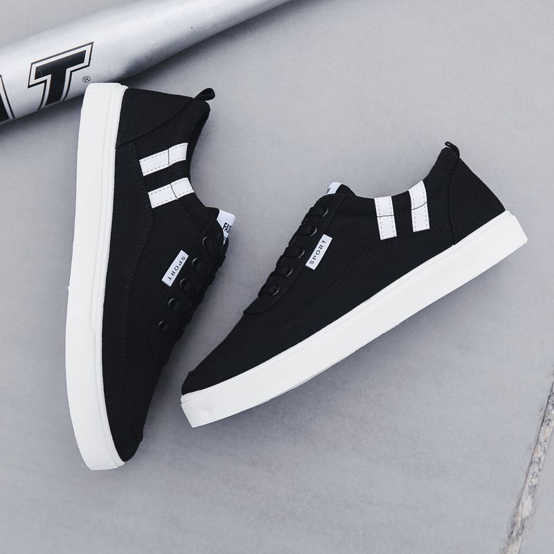 Canvas Shoes Trendy Anti Slip Breathable Sneaker For Men Flats - Black
