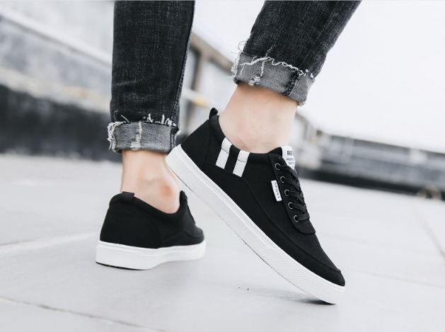 Canvas Shoes Trendy Anti Slip Breathable Sneaker For Men Flats - Black