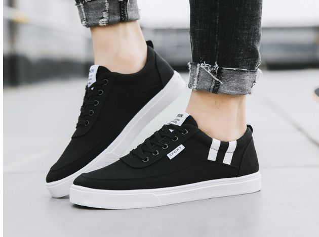 Canvas Shoes Trendy Anti Slip Breathable Sneaker For Men Flats - Black