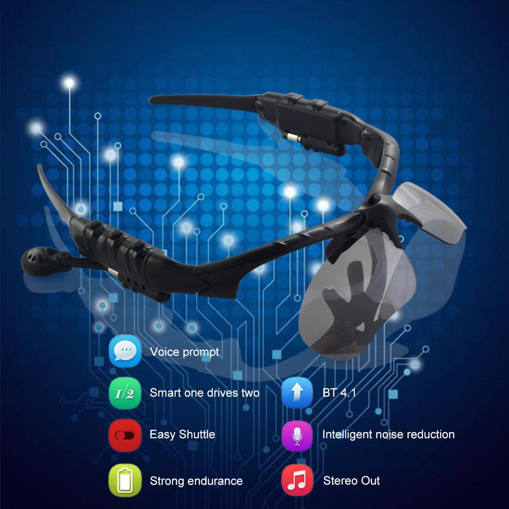 High End Smart Sunglasses Bluetooth Bone Conduction Wireless Headset Microphone Glasses Black