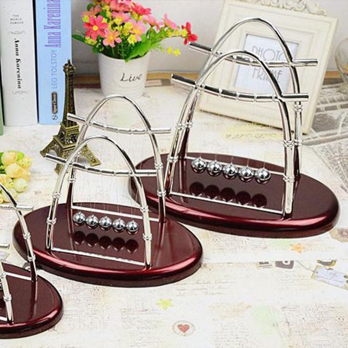 DM Hot Newton's Cradle Steel Balance Ball Physics Science Pendulum Desktop Gift-Deep Red