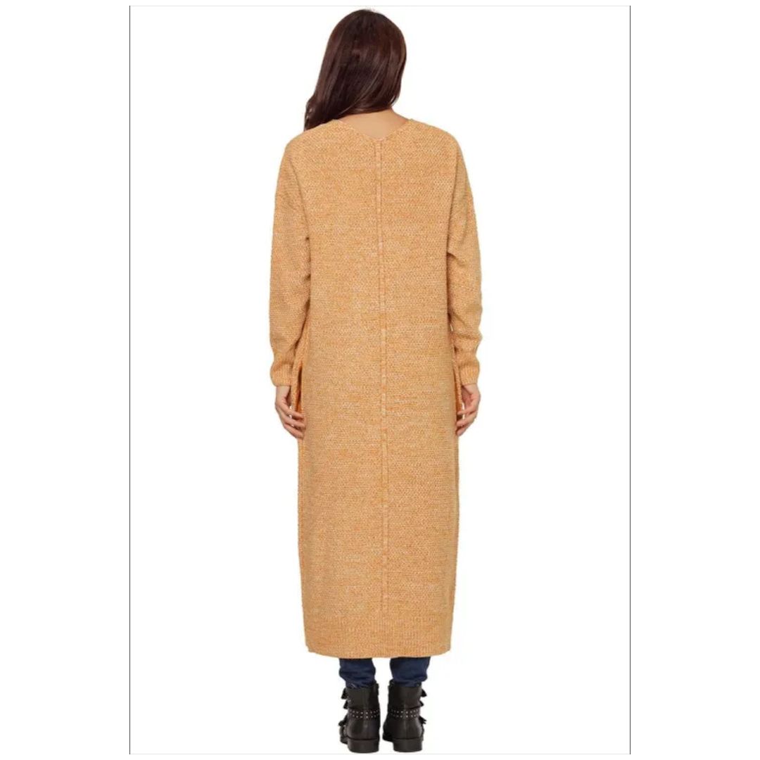 R Yellow Open Front Knit Long Cardigan