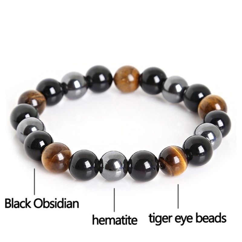 Men's Obsidian Hematite Tiger Eye Beads Bracelet