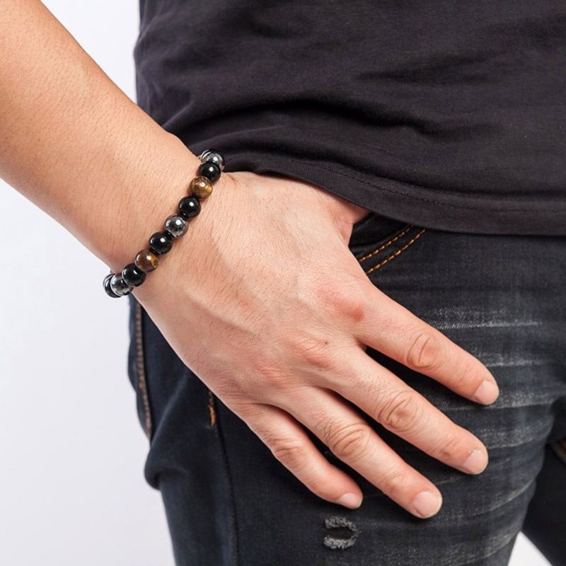 Men's Obsidian Hematite Tiger Eye Beads Bracelet