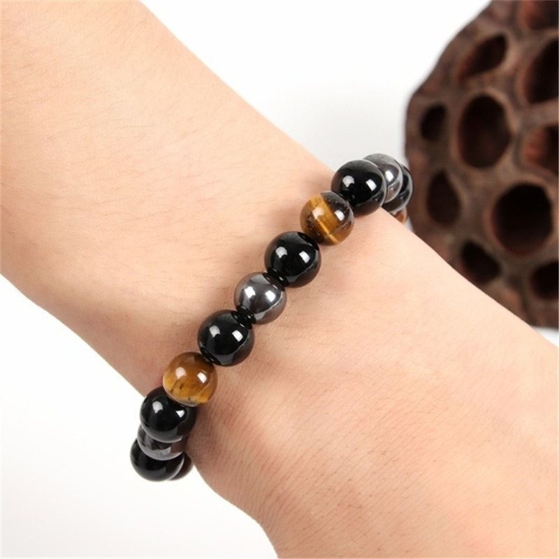 Men's Obsidian Hematite Tiger Eye Beads Bracelet