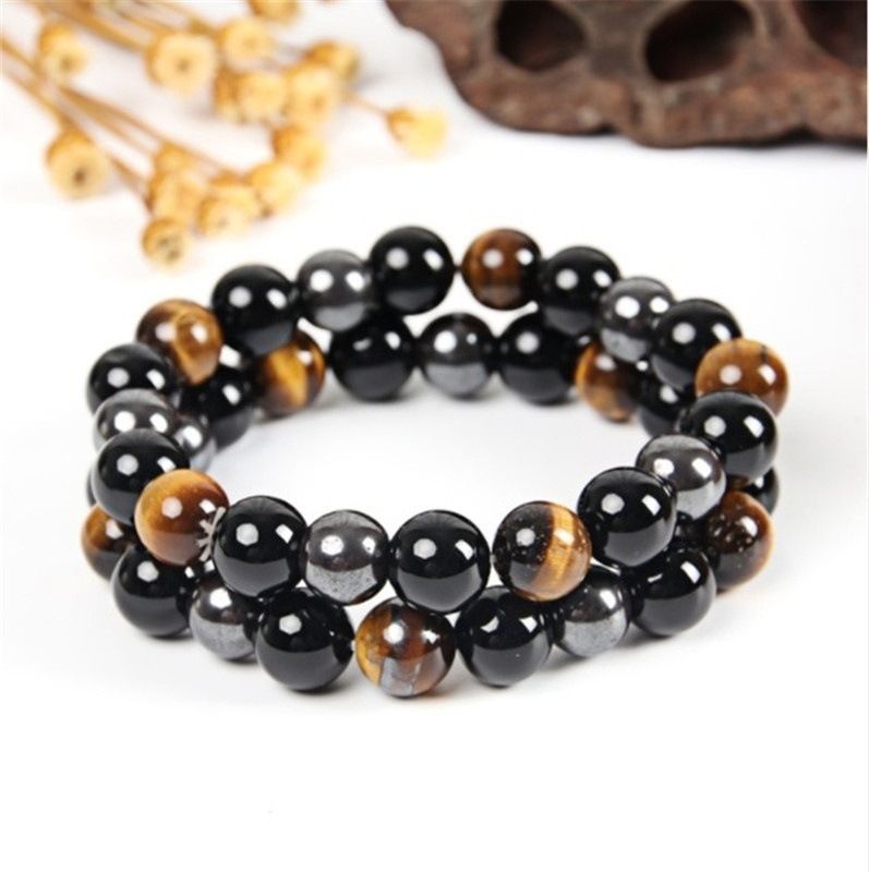 Men's Obsidian Hematite Tiger Eye Beads Bracelet