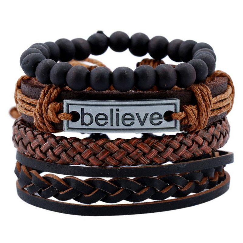 Men's Wristband Leather Believe  Bracelet Brown