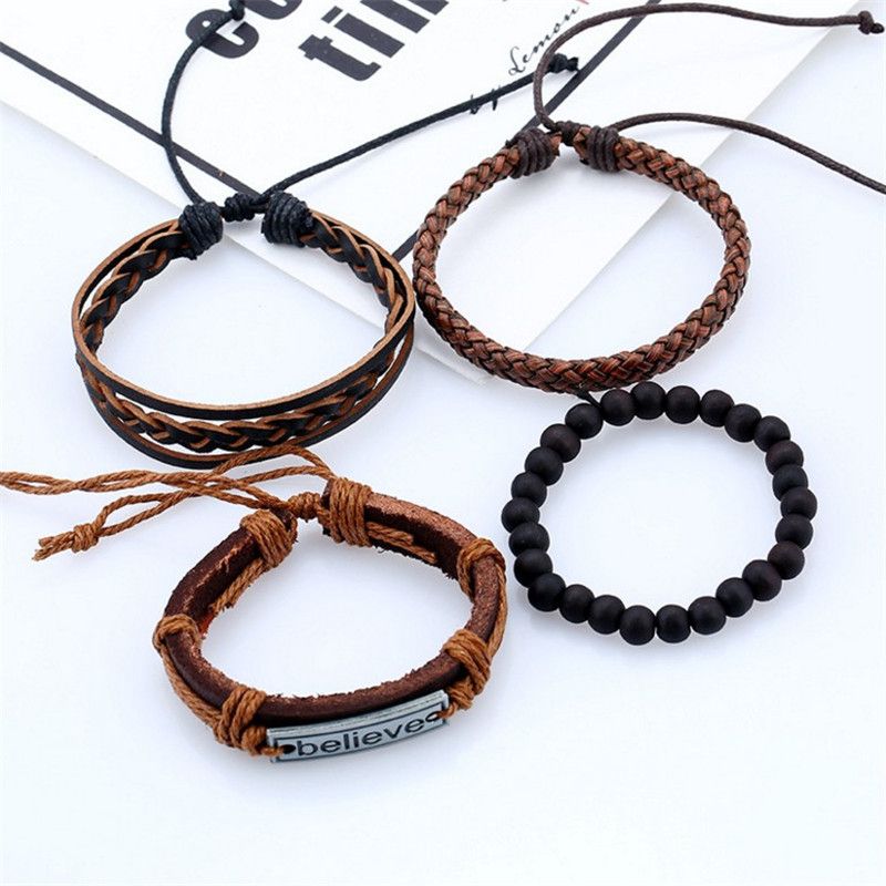 Men's Wristband Leather Believe  Bracelet Brown