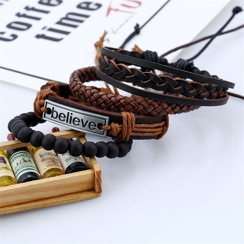 Men's Wristband Leather Believe  Bracelet Brown