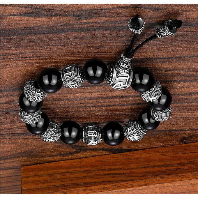 Mens Obsidian Beads Infinite Truth Rosary Bracelet