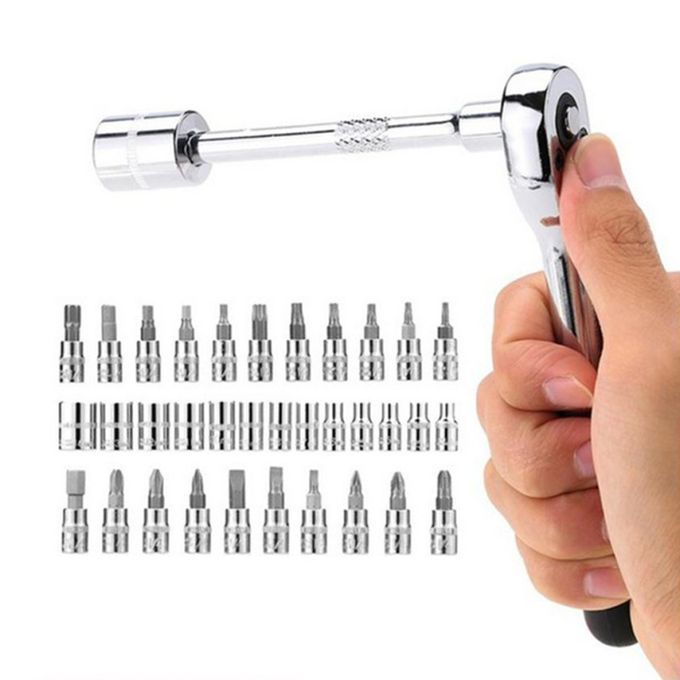 Universal Socket Wrench 46 Pieces Tool Set For Home & Auto Repair (1/4")