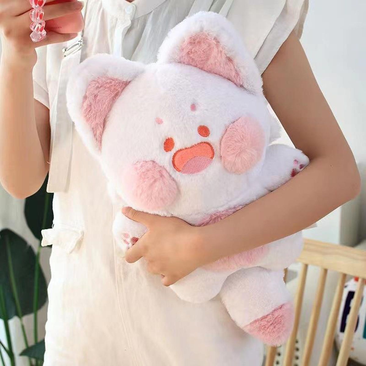 304060cm Stuffed Doll Toy Cartoon Kitten Doll Soft Sofa Throw Pillow Pink White
