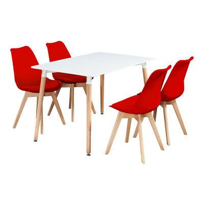 Padded Seat Plastic Chair In Wood Legs( Set Of 2) Red