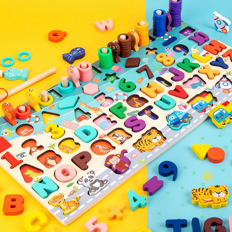 Children #39;s Wooden Toys Baby Cognitive Number Alphabet