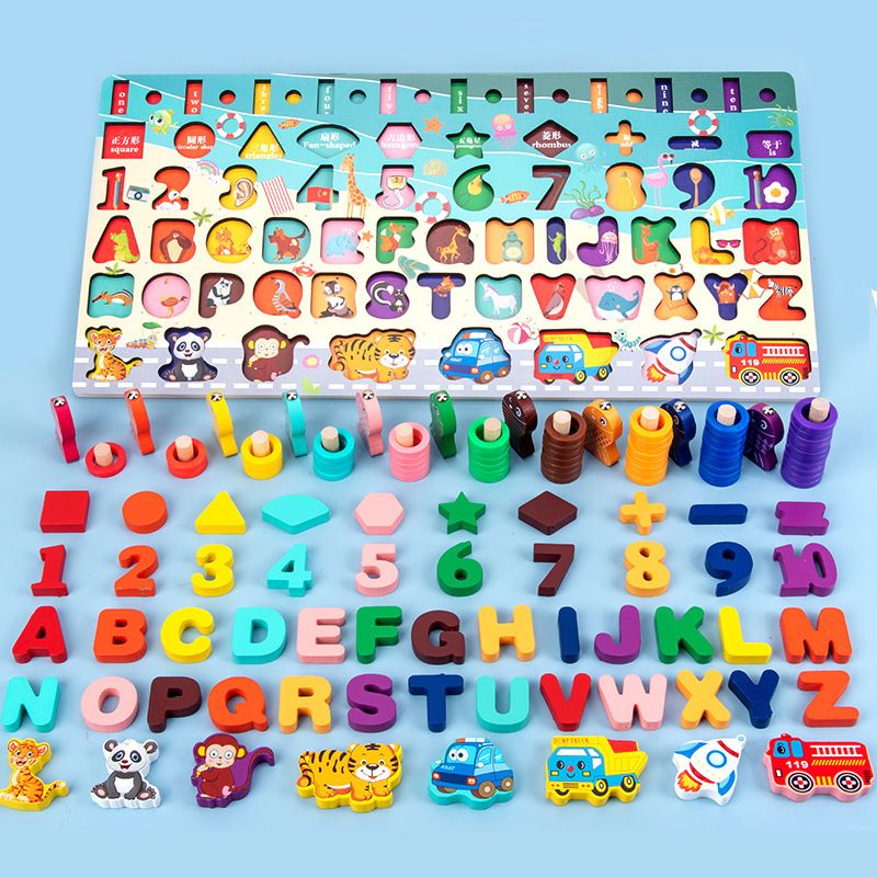 Children #39;s Wooden Toys Baby Cognitive Number Alphabet