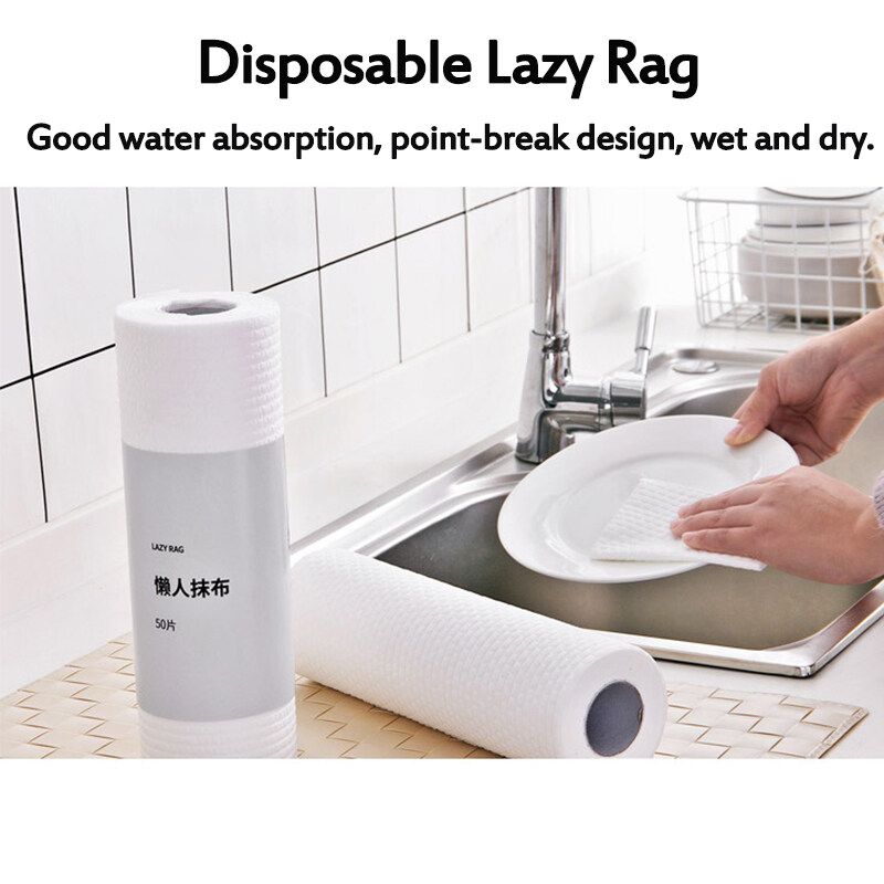 50 Sheets Non-woven Cloth Sackcloth Lazy Rag Dry And Wet Kitchen Paper Towel Roll Paper Absorbent Oil And Water Absorption Clean Stove/ Tableware/ Wok White