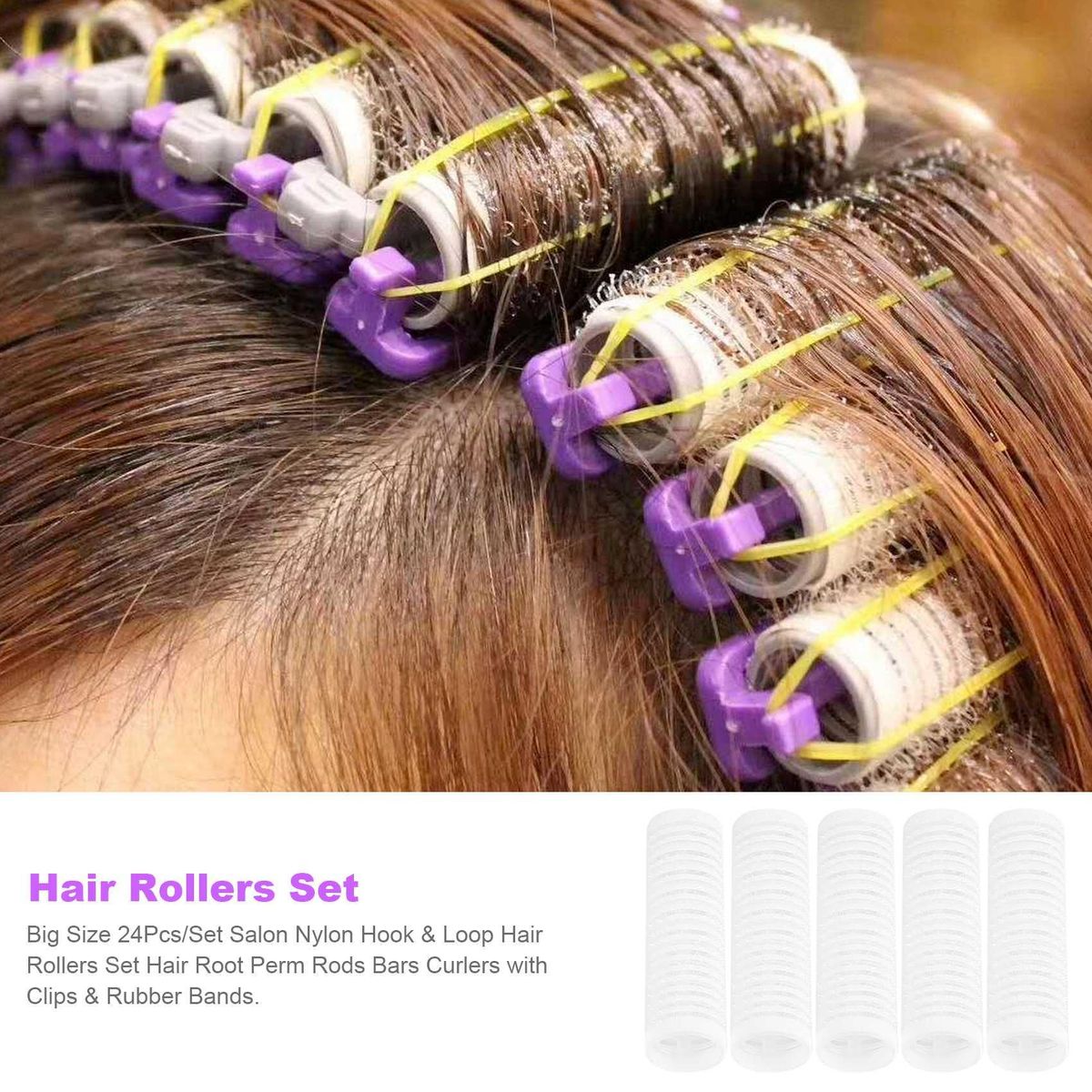 Big Size 24Pcs/Set Salon Nylon Hook & Loop Hair Rollers Set