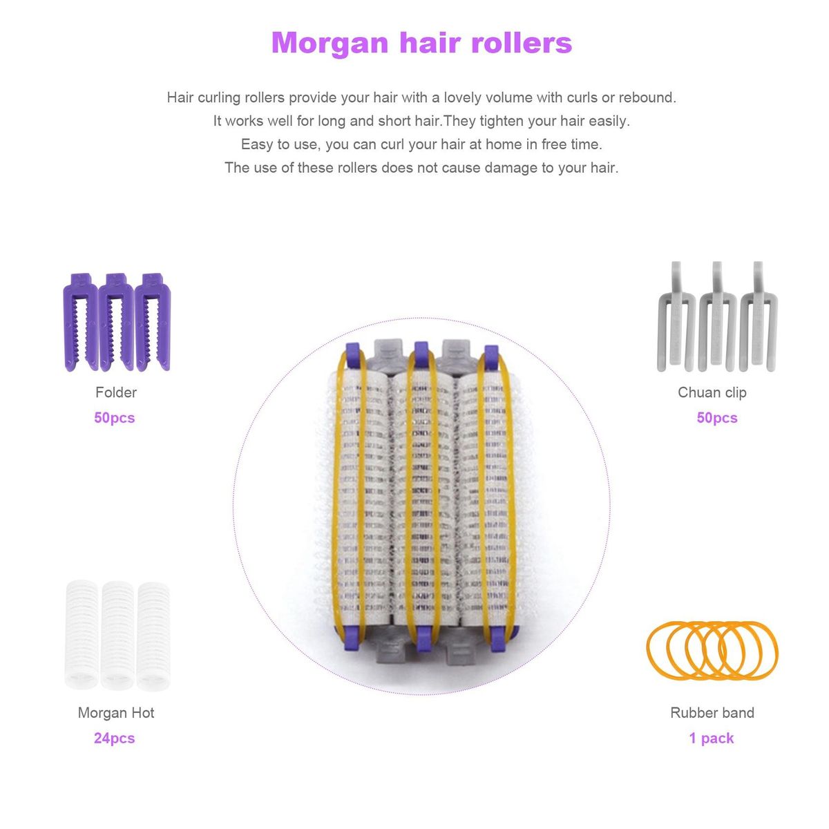 Big Size 24Pcs/Set Salon Nylon Hook & Loop Hair Rollers Set