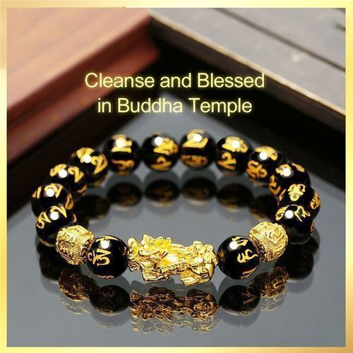 Feng Shui Pixiu Black Obsidian Wealth Bracelet Necklace Set