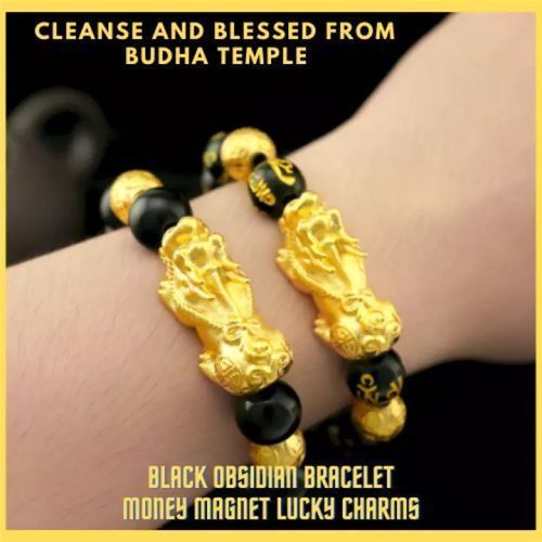 Feng Shui Pixiu Black Obsidian Wealth Bracelet Necklace Set