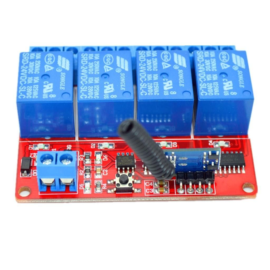 24V 4 CH Relay RF Remote Control Smart Switch Transmitter+Receiver