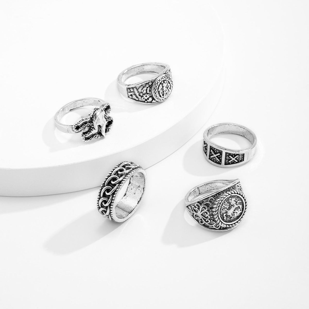 5Pcs Set Rings Finger Jewelry Vintage Men Rings Silver