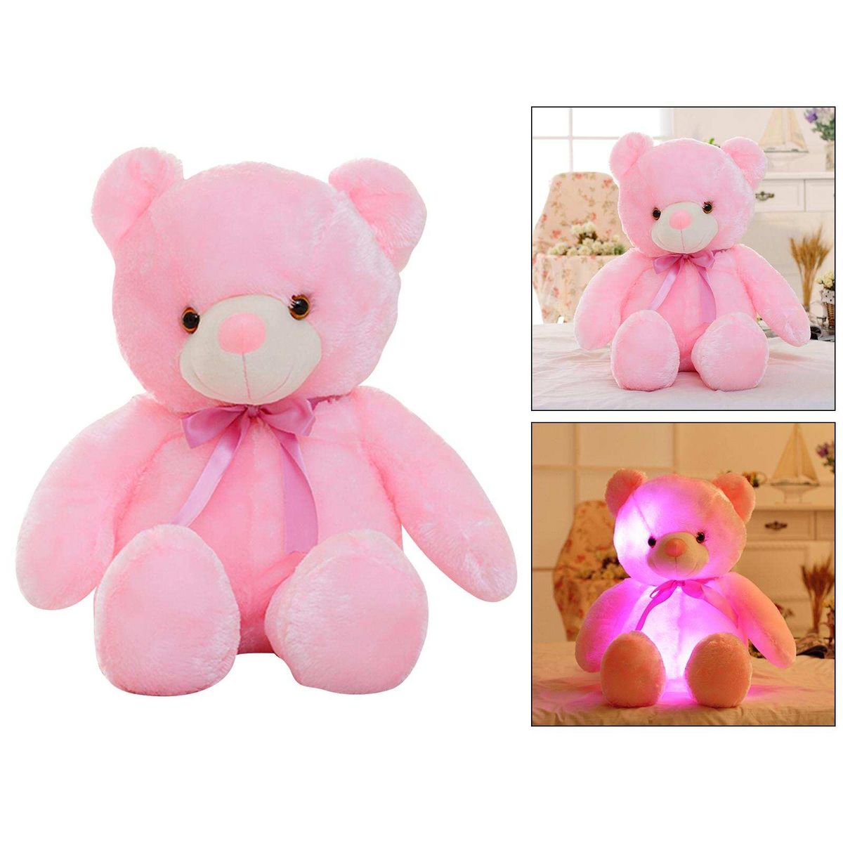 Teddy Bear Stuffed Animal Big Pink Light Up Led Pink-30cm